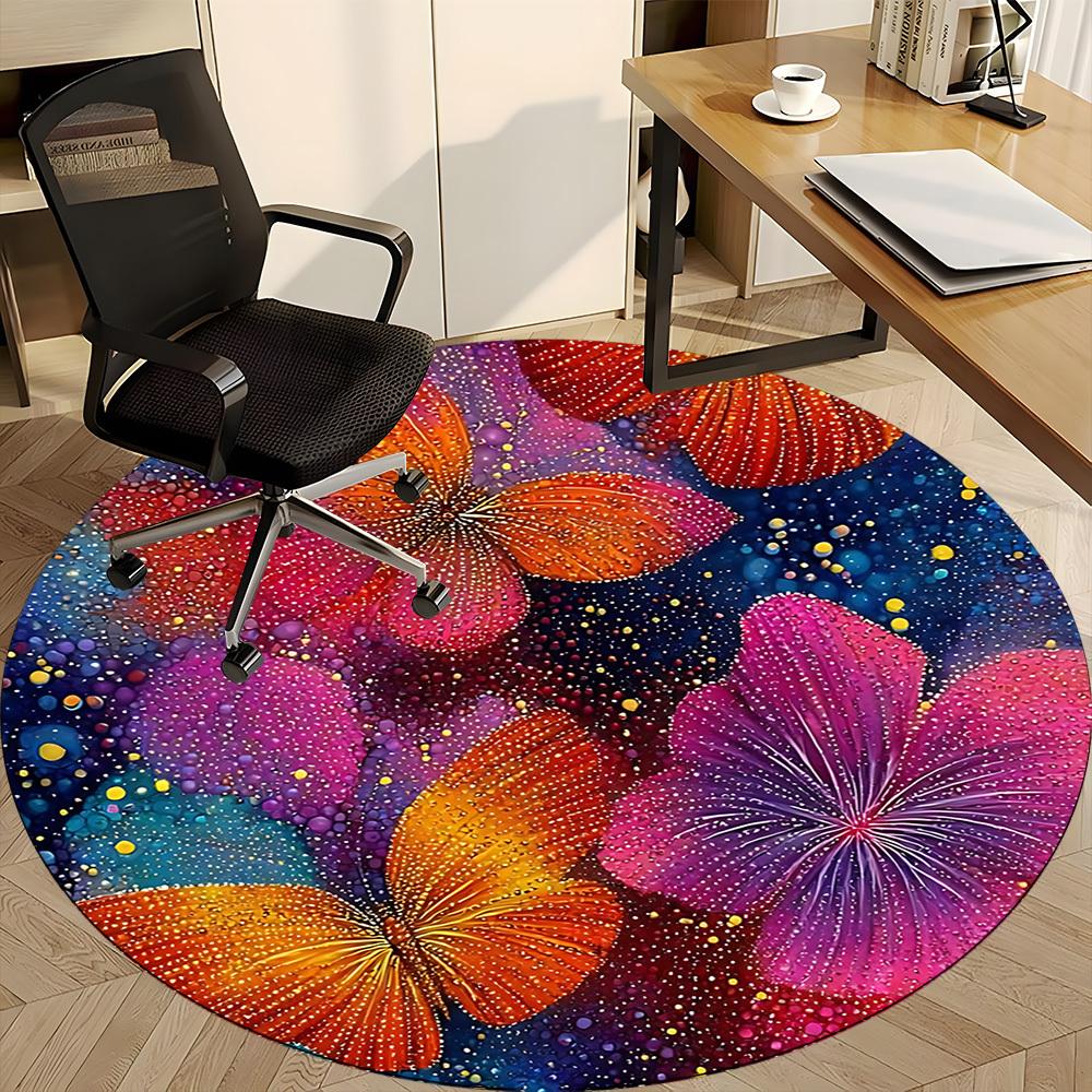1pc Butterfly Fantasy Office Round Area Rug, Indoor Mat Suitable ForOffice, Under Office Chairs Bedroom Living Room Home Decor, Room Deco D072