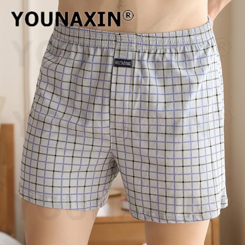 Men's Cotton Boxer Briefs High Waist Casual Plaid Pajama Shorts Plus Size Big Underwear Home Sleep Bottoms M L XL 2XL 3XL