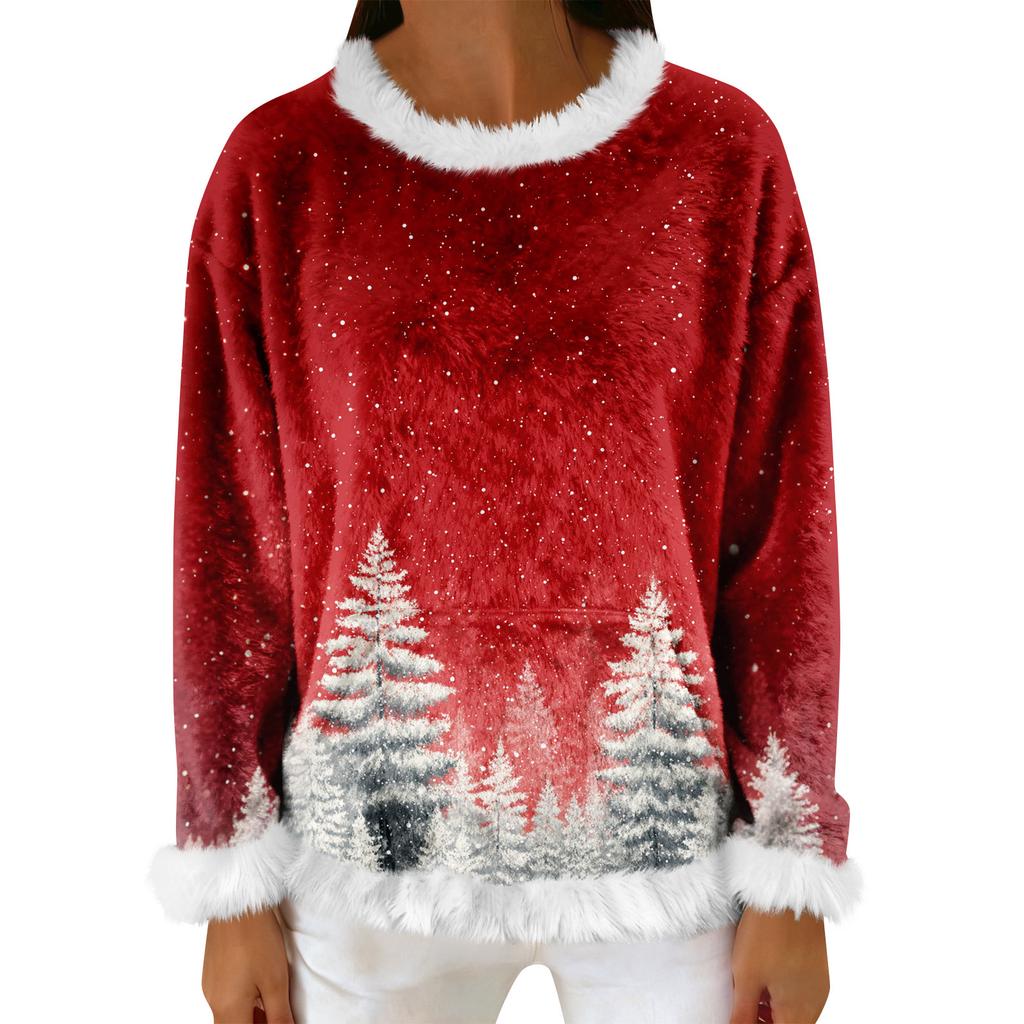 Women's Casual Fleece Sweatshirt  Long-Sleeve Round  Neck Casual Comfortable Loose-Fit Lightweight Women's Flannel Sweatshirt