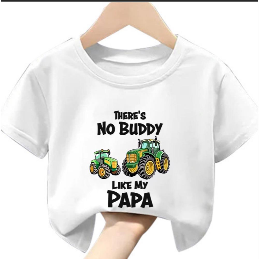 Cartoon Tractor Print Boy's Short Sleeve T-shirt Breathable Loose Fitting Round Neck Creative Pattern Casual Top Modal Fabric