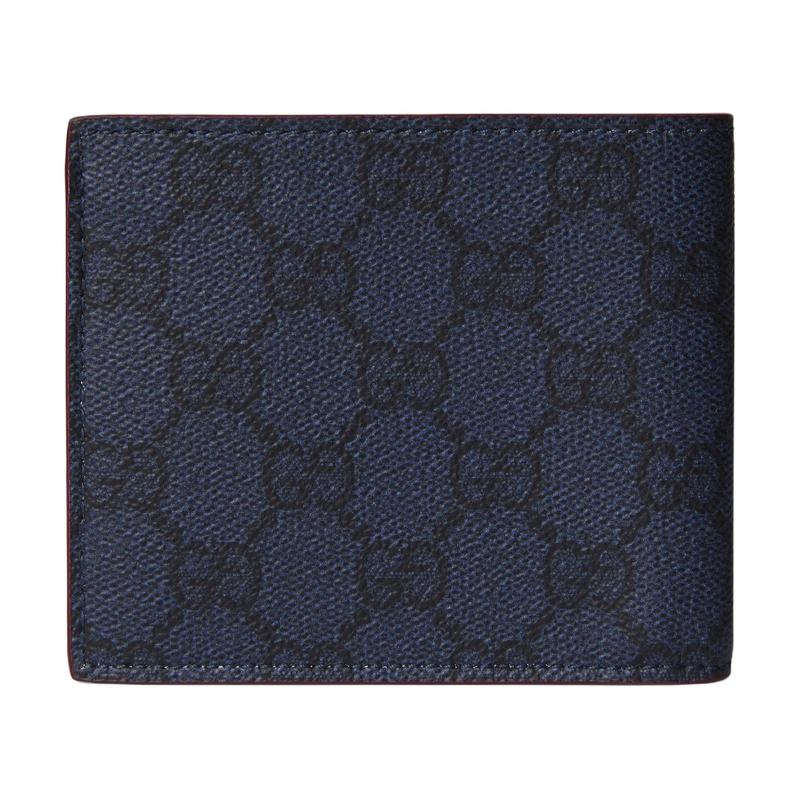 Gucci GG Supreme ceramic texture GG logo contrasting design leather wallet men's dark blue