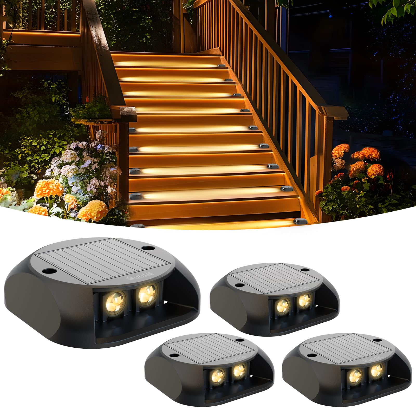 

Quntis Solar Deck Outdoor LED Stair Solar Garden Waterproof 3000K Warm White Set of 4 Lights, Lights, Lights, IP65, Light,