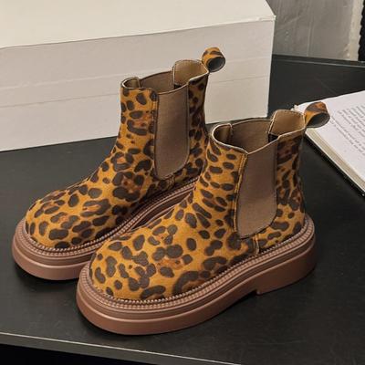 Bottines à plateforme léopard Chaussures pour femmes Talons Chelsea épais Daim Tendance Automne Bottes pour femmes Design 2024 Hiver Neige Botas Mujer