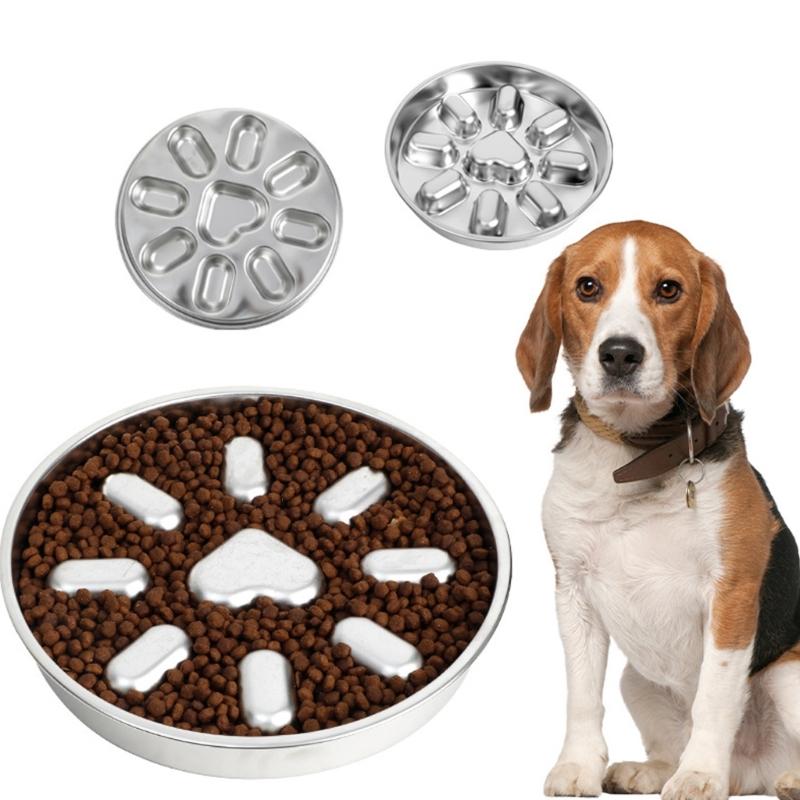 Thick 304 Stainless Steel Dogs Bowl With Antislip Base and Raised Pattern Slow Feeding Mazes Dish for Media Large Dogs