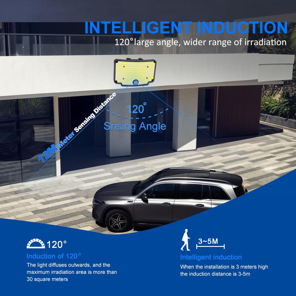 243LED Outdoor Solar Lights Garden Solar Powered Security Light Flood Light Motion Sensor 3 Mode Waterproof Garden Shed Yard