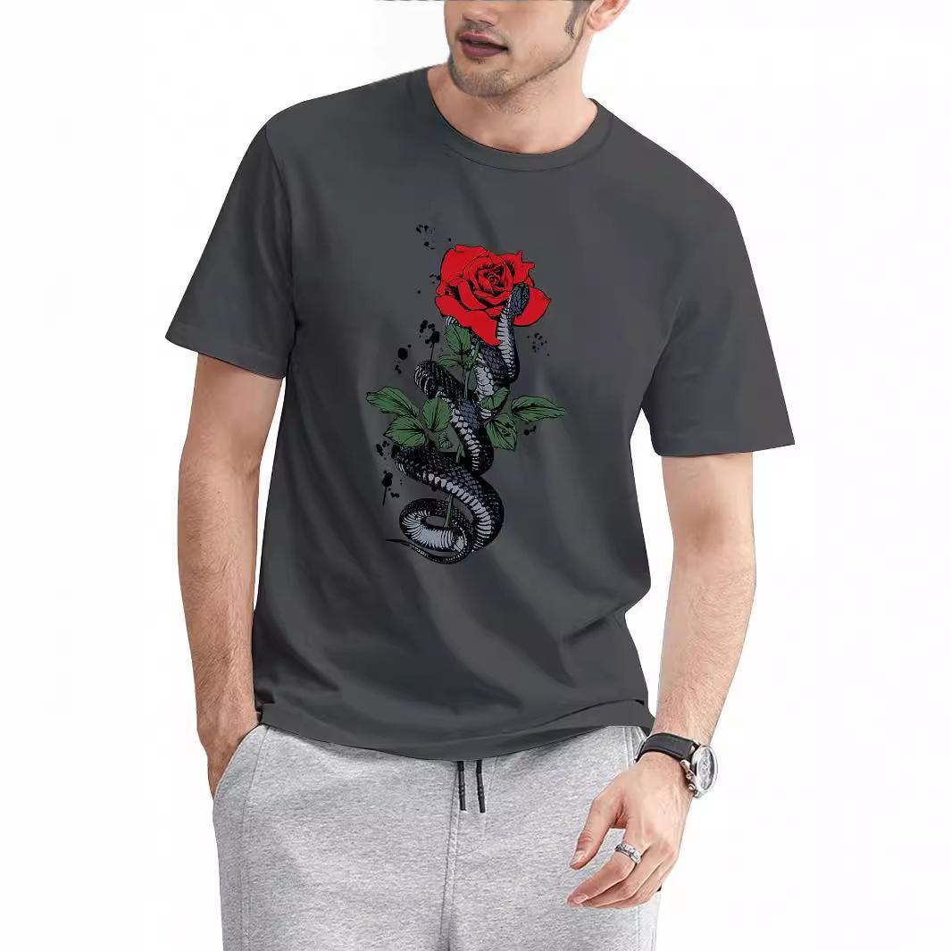 ETST WENDY 05 Vintage T-shirt voor Heren Rode Roos Bloem 3D Print Casual T-shirts Korte Mouw T-shirts Oversized Heren T-shirts Kleding Tops Zomer 4XL