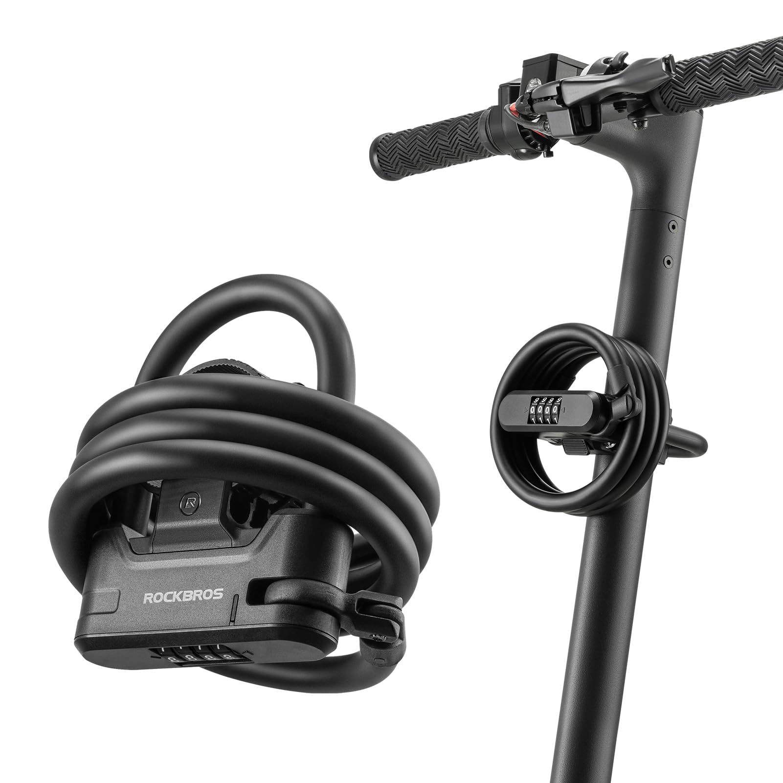 

ROCKBROS Велосипедный кодовый замок Комбинация 11мм трос Без ключа Пароль Легкая универсальная посадка для электрического самоката, самоката, шоссейного и электрического велосипеда Черный замок, самокат, чёрный