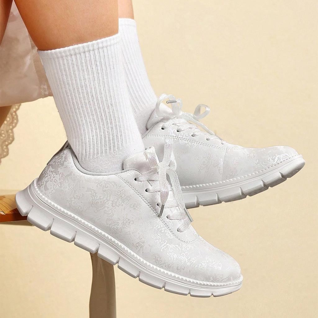 New Women's Sneakers Fashion Flowers Printed Leather White Casual Sports Shoes Female Comfortable Flats Soft Sole Running Shoes