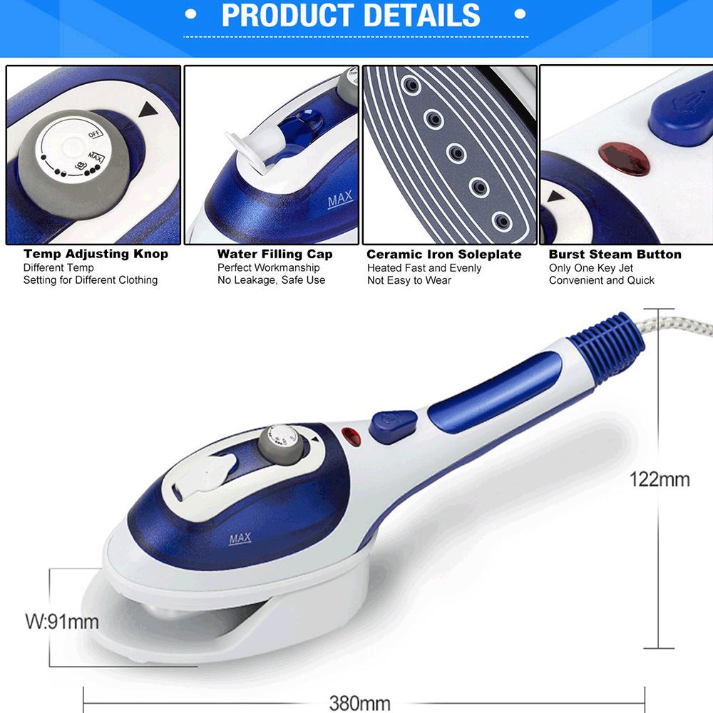 Portable Steam Brusher Handheld Garment Steamer Fast Heat Up Removable Water Tank Steam Iron