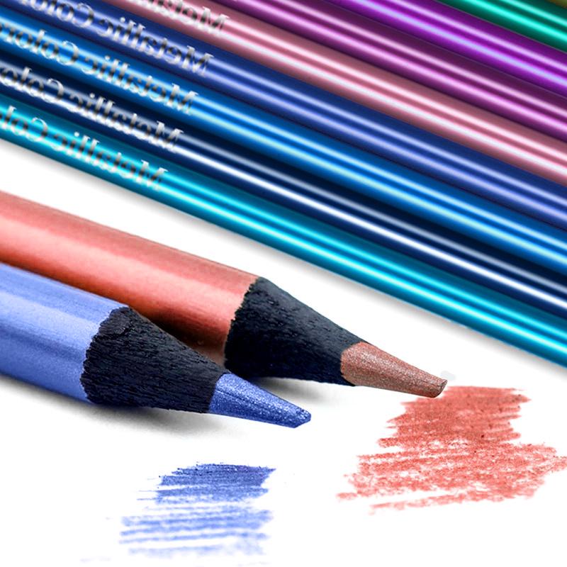 12-Color Metallic Black Wood Fluorescent Oil-Based Colored Pencils for Hand Drawing