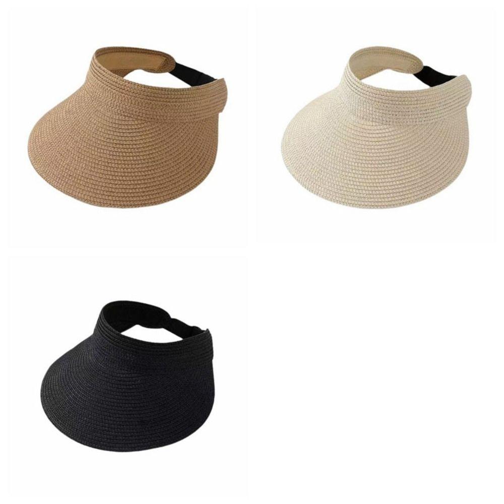 Breathable Straw Sun Cap Adjustable Wide Brim Beach Hat Simple Summer Visors Hat  Beach