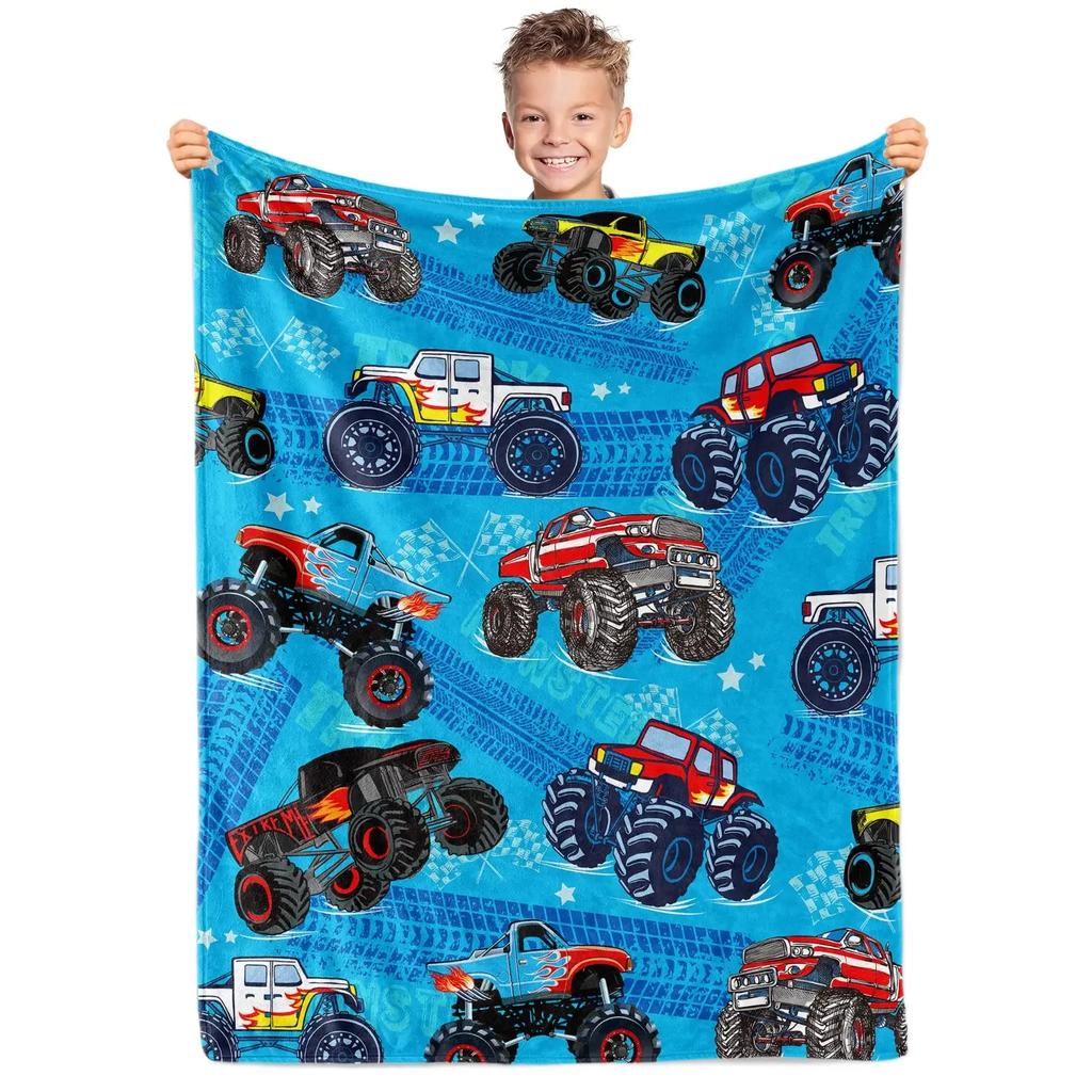 Yellow Construction Truck Blanket Cartoon Tractor Cars Flannel Throw Blankets for All Season Kids Boys Excavator Sofa Blanket
