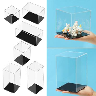 Transparente Acryl-Vitrine Schwarzer Sockel Staubdichter Schutz Modell Spielzeug Ausstellungsbox Schrank Figuren Sammlerstücke Aufbewahrungshalter