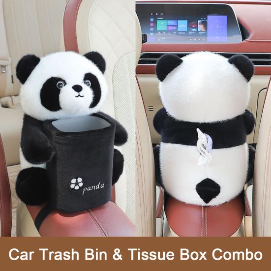 Car Trash Can with Tissue Box Cute Bear Design Plush Doll Waterproof Inner Bucket Car Armrest Organizer Fits Most Center Consoles