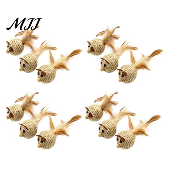 Exercise Toys for Indoor Cats Sisal Mouse Cat Toys, Feather Mice Kitten Chew Natural Realistic Tail Rope Rat Teeth Cleaning, Self Entertainment