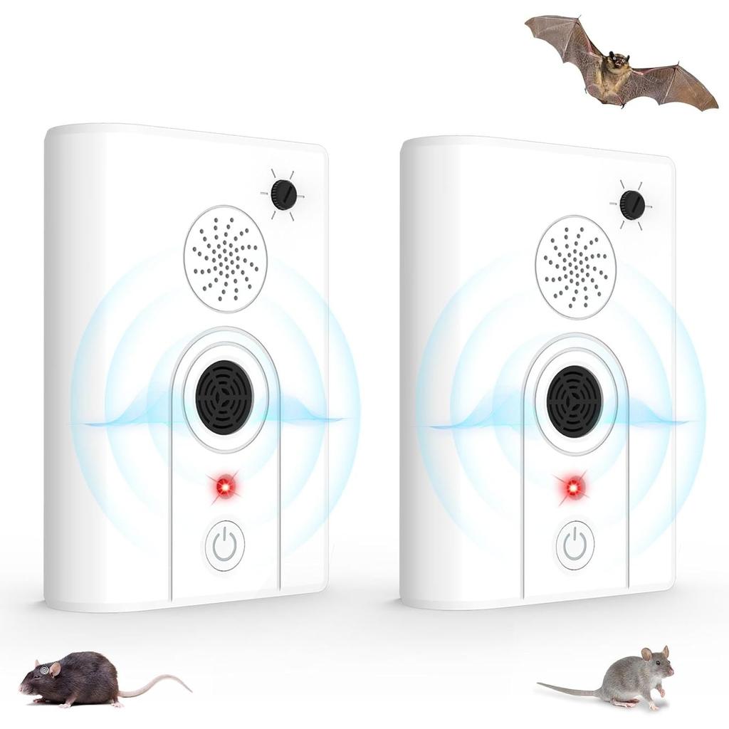 2-Pack Powerful Ultrasonic Bat Repellent Plug In, Effective Bat Deterrent for Attic and Indoor Use,Safe for Humans & Pets,Home Bats Keep Away