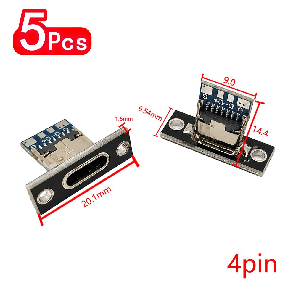 5/20pcs Type-C Jack Type-C 2/4 Pin Female Connector Jack Charging Port Type C Socket Electrical Charging Base With Fixing Plate