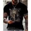 2026 Mens Streetwear Graphic Tee 3D Skull Print Loose Fit Crew Neck Short Sleeve Cotton T-Shirt