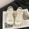 Versatile Heightening One-word Casual Wedge Sandals Women's Summer Fashion Thick-soled Round Head Velcro Roman Single Shoes