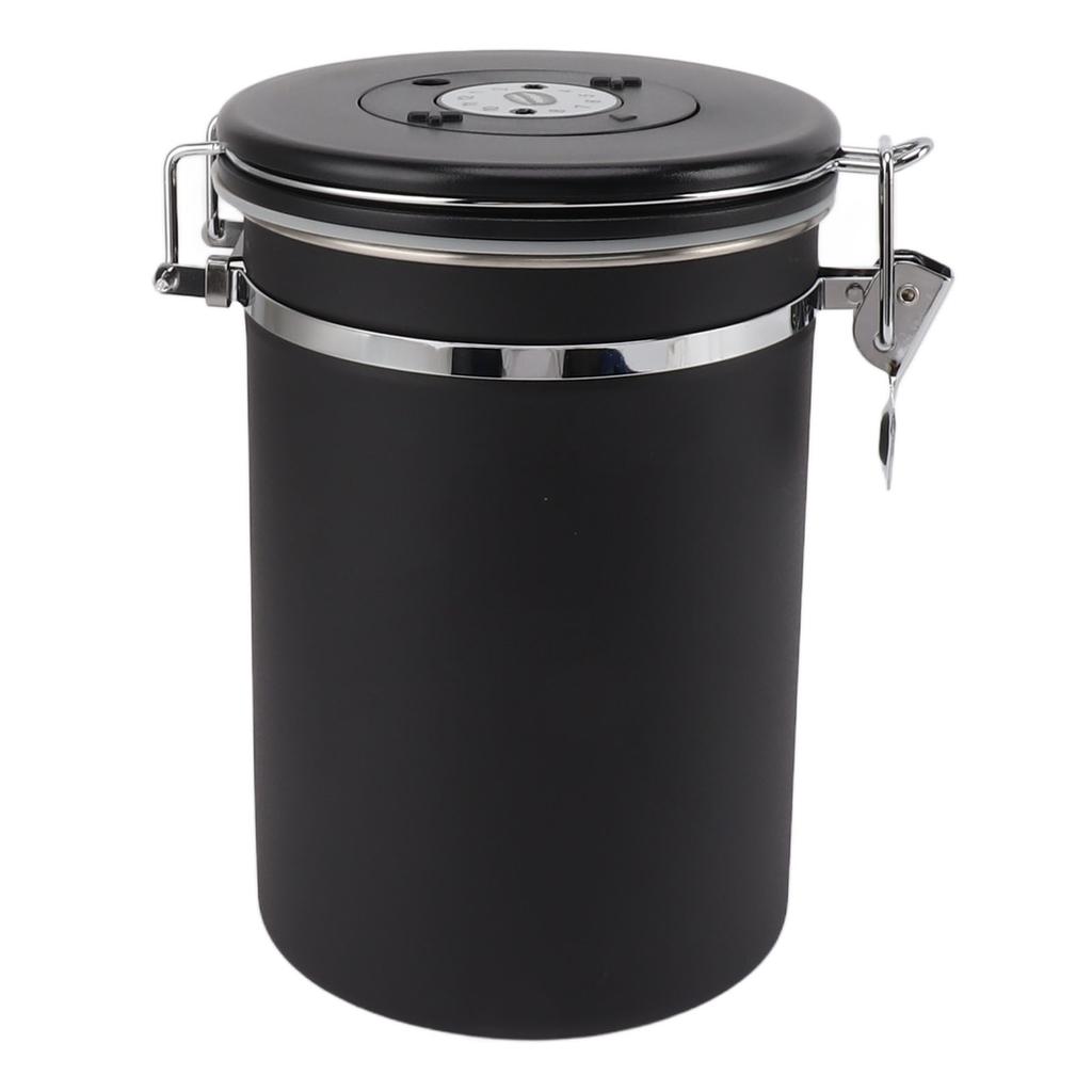 1.8L Coffee Sealed Container Stainless Steel Coffee Bean Storage Container with Spoon Black