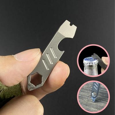 TC4 Titanium Pry Bar Keychain Multi-Tool with Bottle Opener - Mini Emergency Tool for Outdoor Survival Kit -30°C Cold Proof