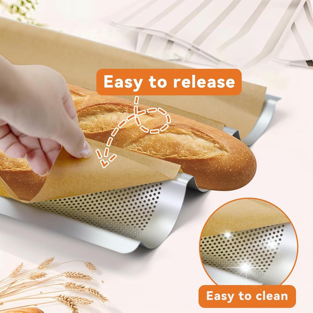 Unbleached Precut Parchment Paper for Baguette Bread Pan - 100-Pack Disposable Baking Sheets for Sourdough French Bread Pans, Non-Stick Baking