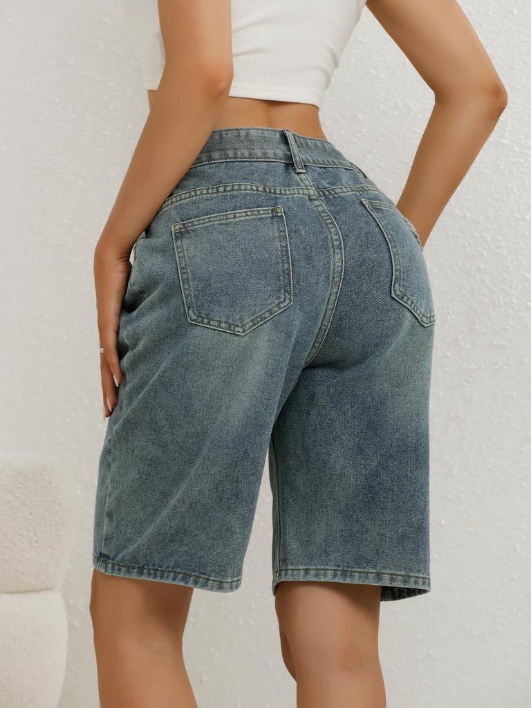 Europäischer & Amerikanischer Stil Zerrissene Verstellbare Lockere Passform Damen Denim Crop Pants