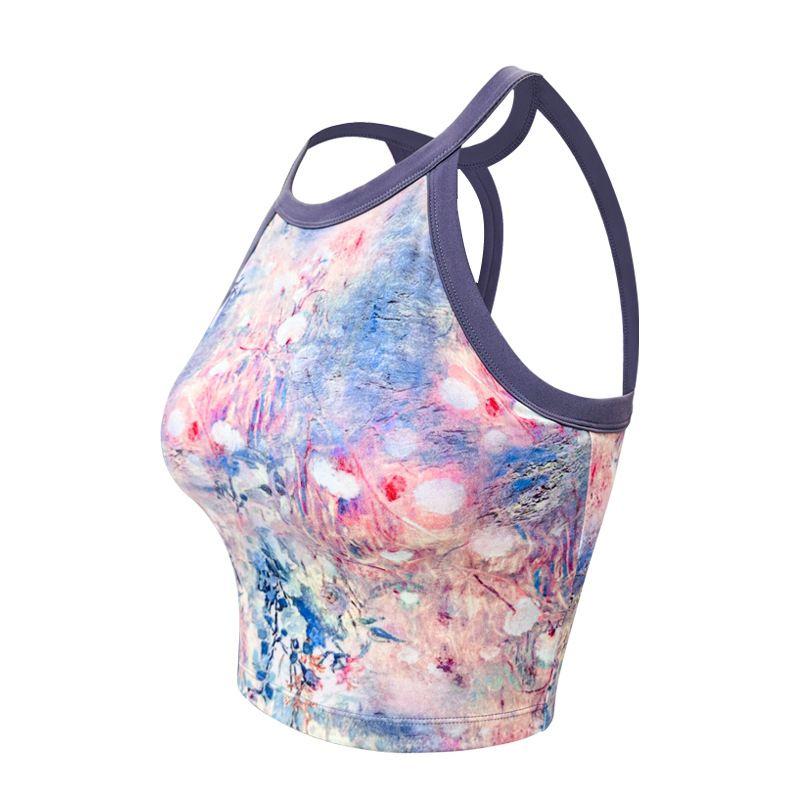 

Women s New High-Strength Fixed Cup Push-up Running Workout Underwear National Style Print Yoga Bra Purple Render Vest L