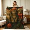 Soft Warm Flannel Blanket with Christmas Cats And Holiday Decor Print All Season for Sofa Couch Bed Living Room Bedroom Home Decor