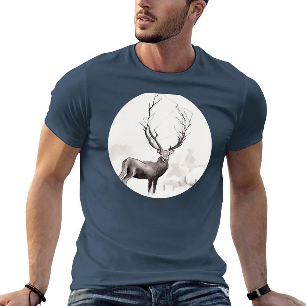 Art Illustration Deer In the Fog TShirt T Shirts for Unisex Cotton Soft Unisex T Shirts High Quality Luxury Brand TShirt