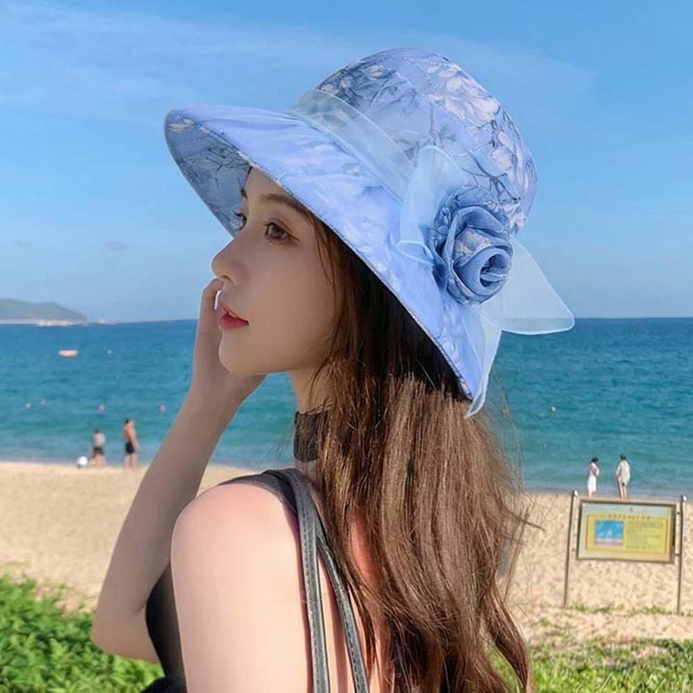 Folding Thin Bow Sunshade Cap Breathable Sunscreen Basin Hat Floral Fisherman Hat Outdoor