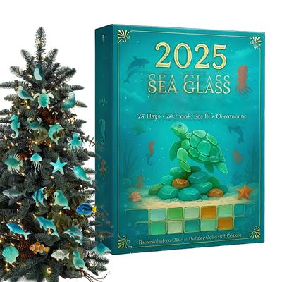 Christmas Advent Toy 2025 2D Flat Acrylic Tree Ornament 24 Days Sea-themed Pendant Countdown Calendar for Women Boys Girls Youth