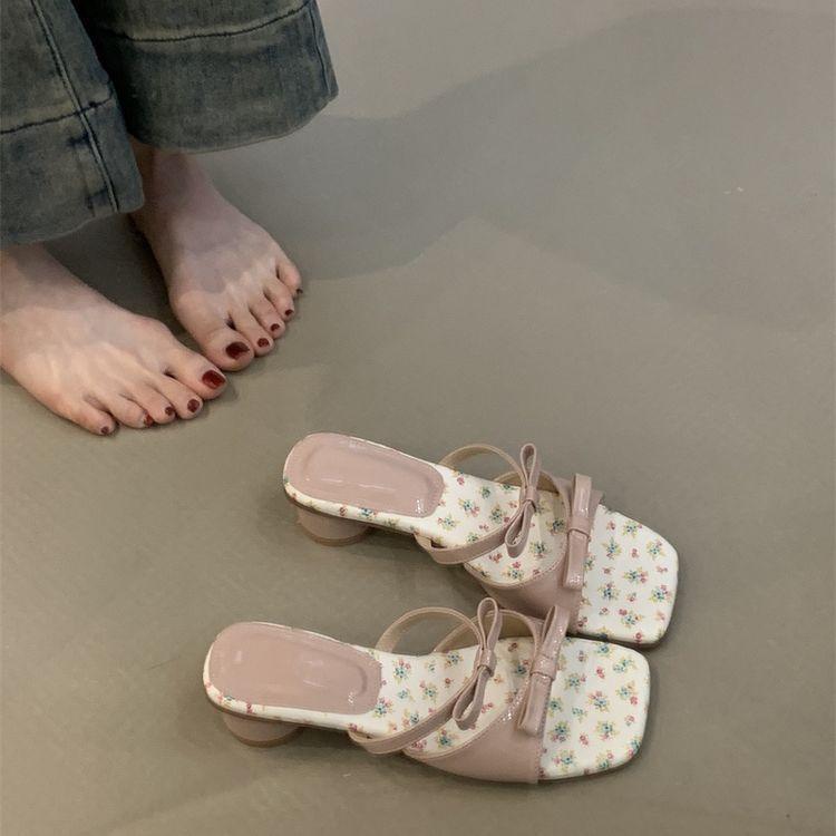 

Sweet wind thick heel sandals women s summer 2025 new small floral bow one pedal high heel cool slippers 40 розовый