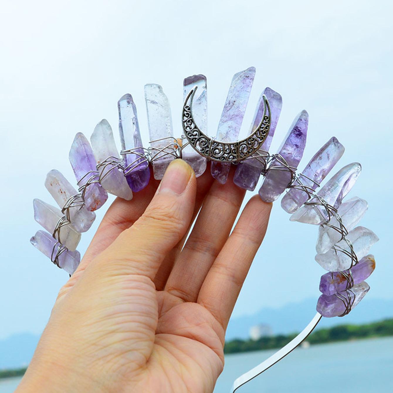 

Необработанный кристалл, кварцевая тиара, повязка на голову, лунный кристалл, тиара в стиле бохо, корона богини, свадебный головной убор невесты для женщин и девочек