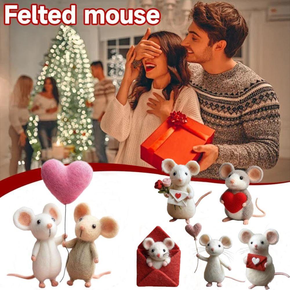 Craft Needle Felting Supply Needle Felted Mouse Handmade Cute Mouse Felt Mice Ornaments Figurine Gifts Mouse Animal Figurine