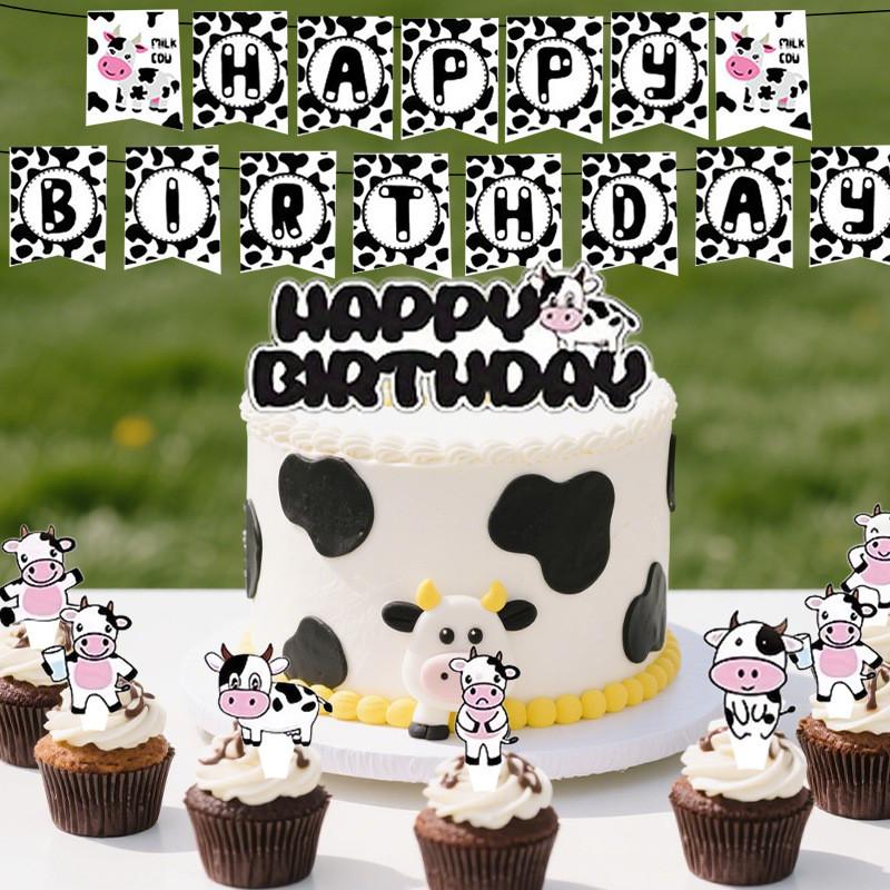 Farm Animal Cow Theme Party Supplies With Paper Flags Balloons Events Birthday