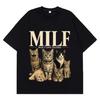 MILF Man I Love Felines Funny Cat Graphic T Shirt Men Women Fashion Clothing T Shirts Short-sleeved Loose Casual Cotton T Shirts