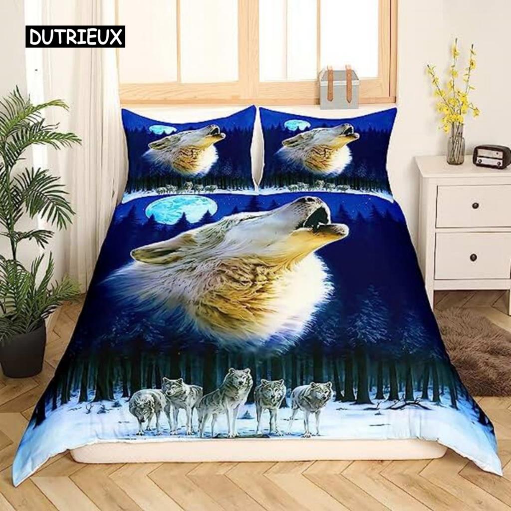 

Пододеяльник с изображением черного, белого волка и животных, комплект постельного белья 3D для взрослых и детей, украшения для спальни, мягкое одеяло из микрофибры в экзотическом стиле EU single(135x200cm)