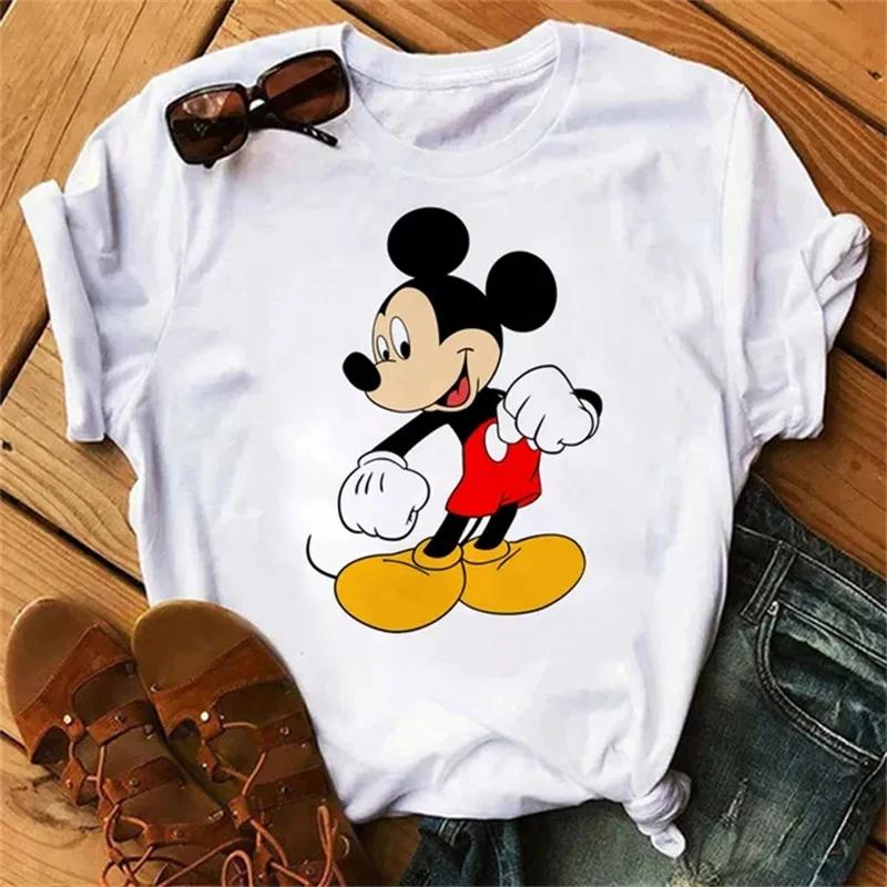 Fashion Cute Disney Mickey Minnie Cartoon Graphic Printed Women T-Shirt Casual O-Neck Short Sleeves Streetwear Female Tops Tees