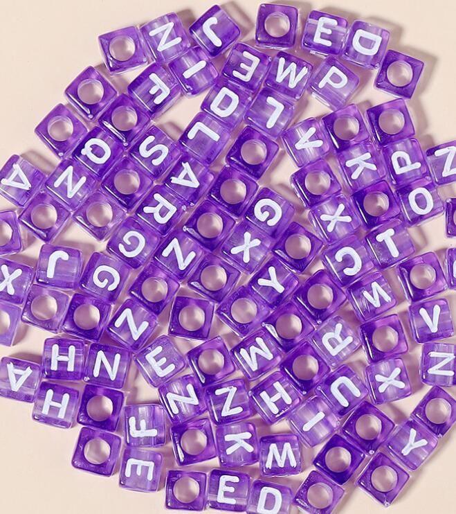 100pcs/Lot Mixed Acrylic Square Letter Beads Colored Cube Spacer Alphabet Bead for Jewelry Making DIY Charm Bracelet Accessories