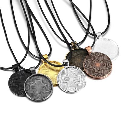 5 sztuk/partia 25mm okrągła taca Cabochon ustawienie podstawy z zawieszką na sznurku dla naszyjnik DIY tworzenia biżuterii znalezienie materiałów eksploatacyjnych akcesoria