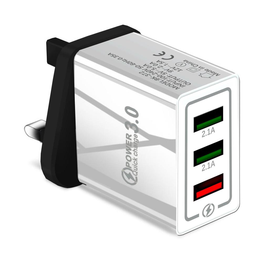 QC3.0 3-Port USB Fast Charger 5V/9V/12V for Travel (US/EU)