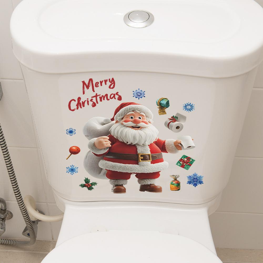 Kreslený Santa Claus a Vianočný prvok Dekoratívne nálepky na stenu do kúpeľne a na WC