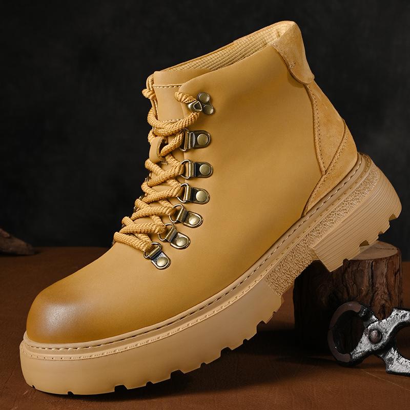 

Leather shoes men s winter trend pure black big head derby shoes heightening business dress casual men s shoes 2025 new autumn 46 жовтий