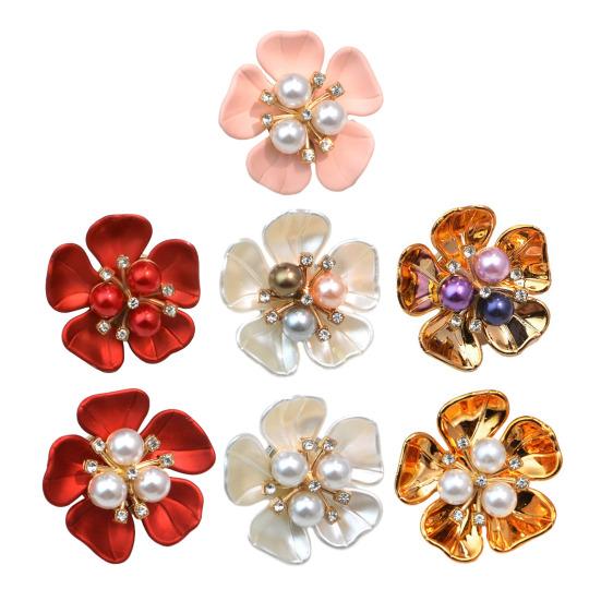 Flower Cufflinks Faux Pearl Rhinestone Flower Button Covers for Women Dress Shirts Crafting DIY Embellishments Gifts