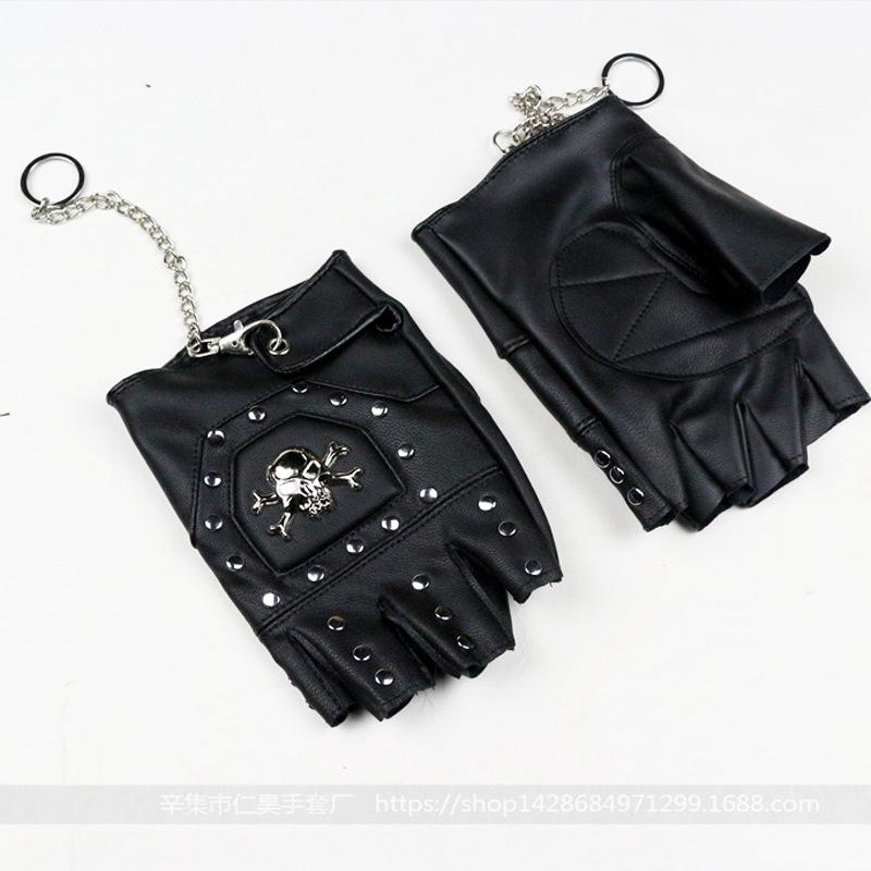 Skull Half Finger Leather Gloves