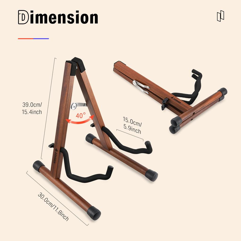 Donner DS-3 Folding Wooden A-Type Guitar Stand, Easy Installation, Stable, Compatible with Acoustic Guitar, Bass, and Banjo