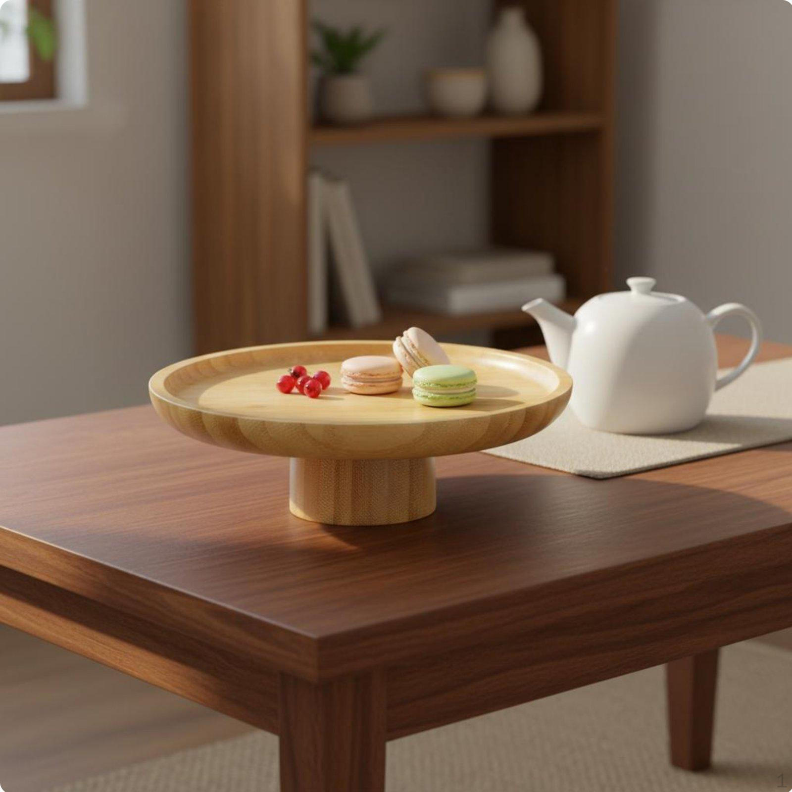 High Footed Serving Plate Elevated Design Wooden Pedestal Tray Vintage type Dessert Natural Wood Round 15CM