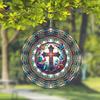 Butterfly Cross Wind Spinner 2D Laser Cut Metal Garden Decor with Floral Design 360 Rotating Hook for Indoor Outdoor Housewarming Gift