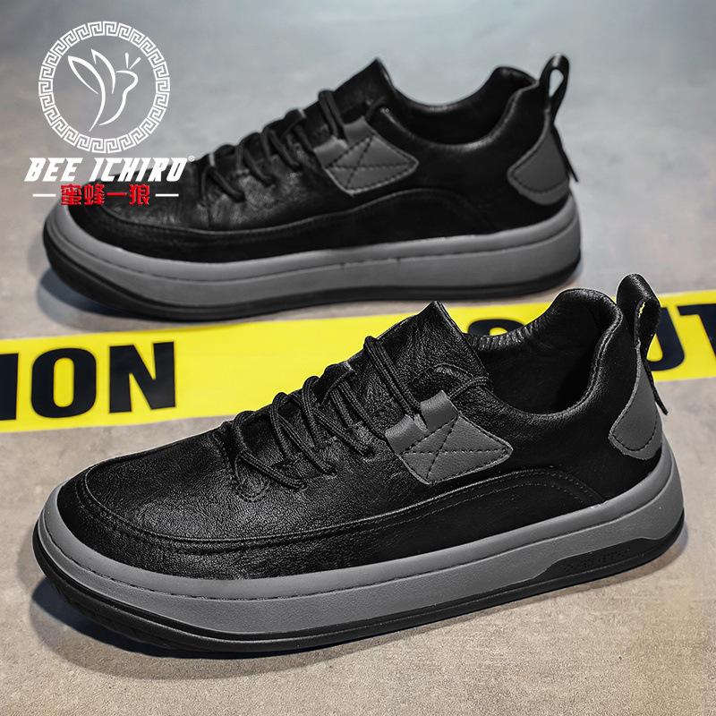 Men's shoes four seasons trend business casual leather shoes platform versatile white shoes retro board shoes